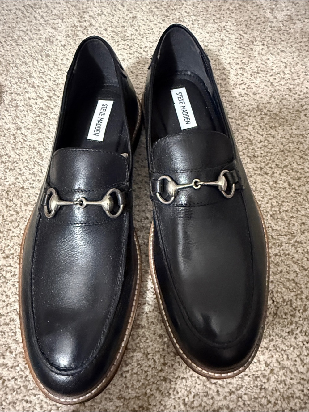 Steve Madden Black Leather Slip-On Horsebit Loafers